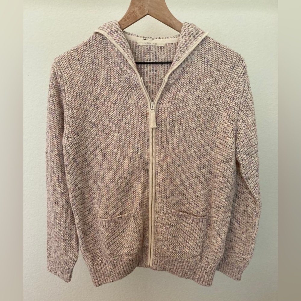 Fashion light heather-pink knit cotton front-zip hooded Sweatshirt